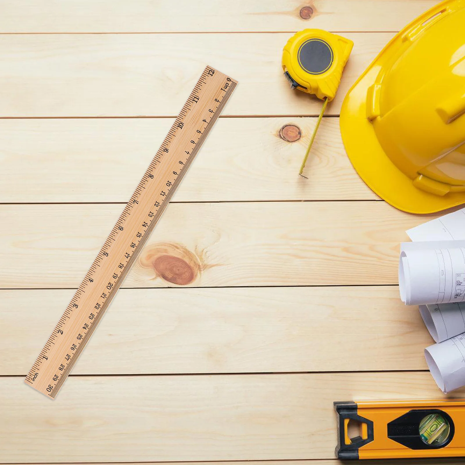 Reglas medidoras de bambú, reglas rectas portátiles multifunción para estudiantes, herramientas de carpintería para oficina, 6 uds.