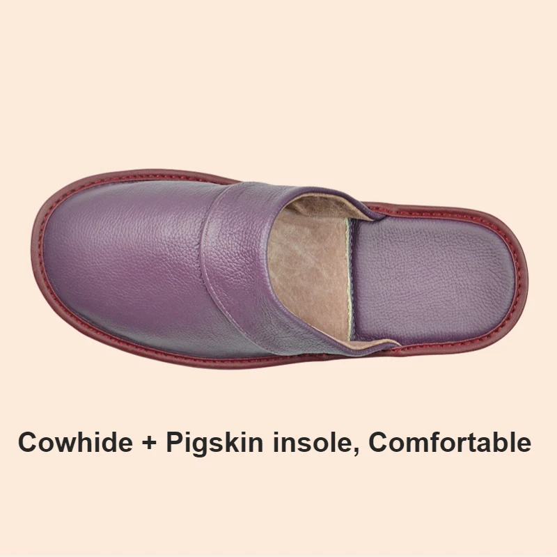 Big sizes Genuine Cow Leather Linen Slippers Homes in indoor slipper Spring Autumn men women elderly non-slip casual single shoe