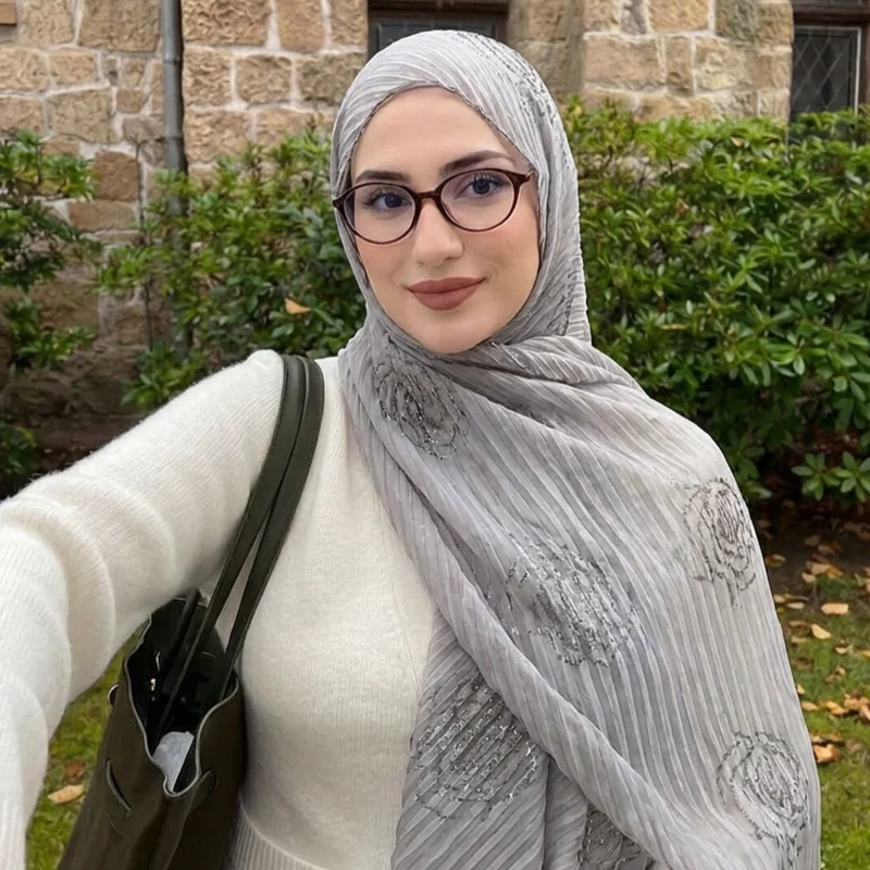 

Модный мусульманский хиджаб из жатого шифона, длинные шали, однотонные банданы, элегантные вышитые платки, повязки на голову, для Рамадана, 170*60 см