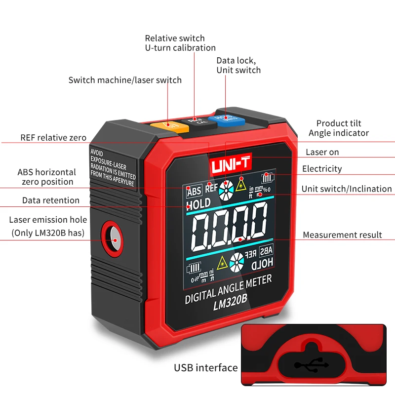 UNI-T LM320A LM320B Digital Inclinometer Electronic Angle Meter 4*90° Protractor Magnetic Laser Leveling Tool Angle Tester