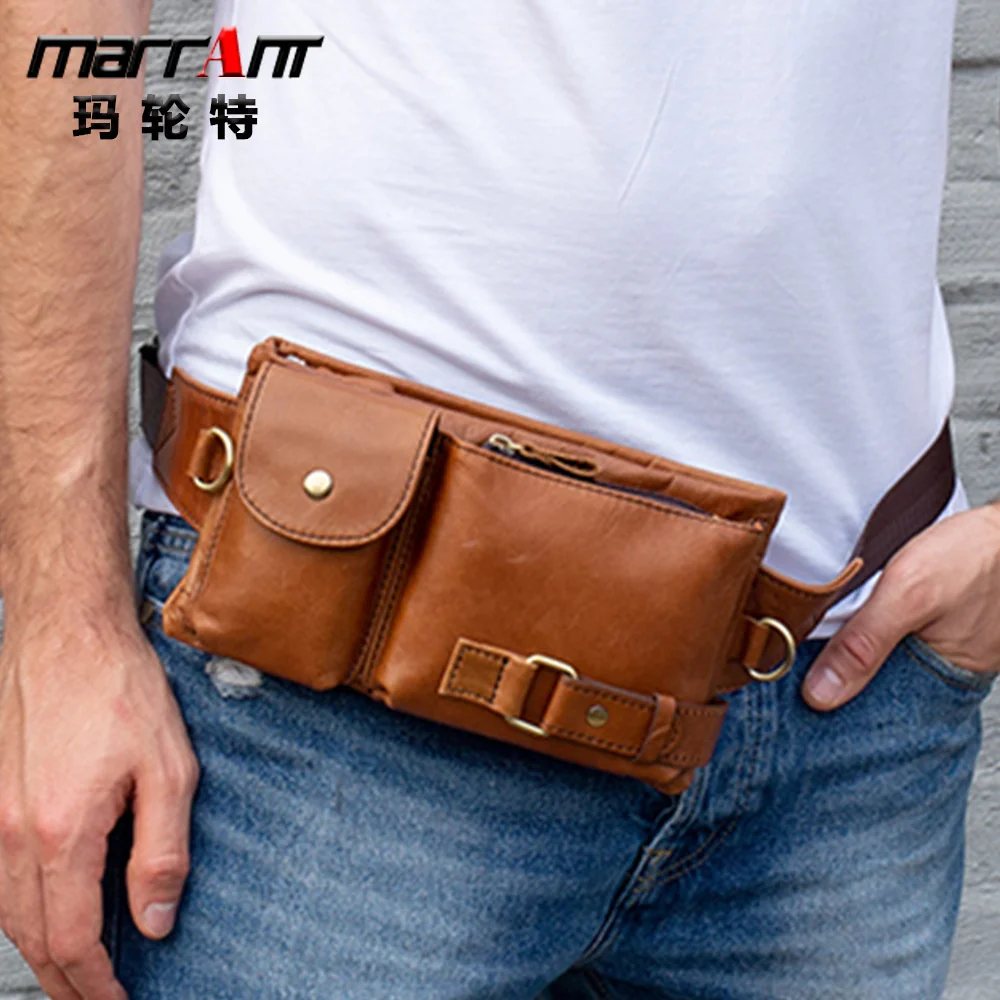 Luxury Men Casual Waist Pack Bag Genuine Leather Crossbody s Cowhide Fanny Packs Male Belt Pouch For Money Phone