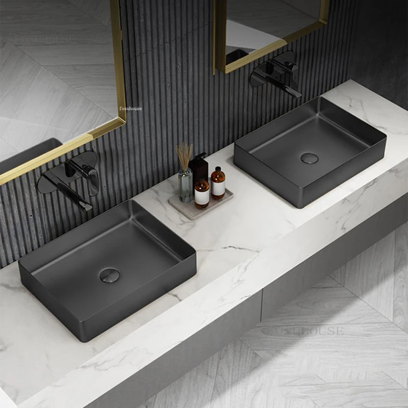 Stainless Steel Black bathroom Sinks Creative Bathroom fixtures Modern Household Toilet Washing Sink Square Above Counter Basin