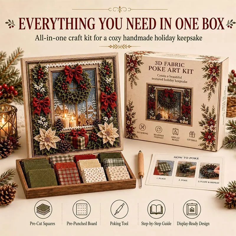 3D Weihnachts-Stoff-Poke-Art-Set, handgemachtes DIY-Stoff-Poke-Art-Set mit vorgeschnittenen Quadraten, Vintage-Handarbeit-Dekoration für Anfänger – Detail 2