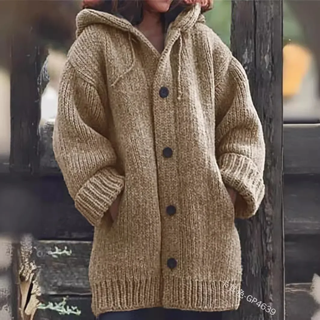 

Autumn and Winter Sweater Cardigan Knitted Sweater Women's Medium and Long Coat Sweater