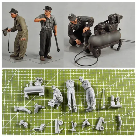 1: 35 Cast Resin Model GK, 3 Resin Model Maintenance Workers and Machines, Unpainted Need To Be Assembled