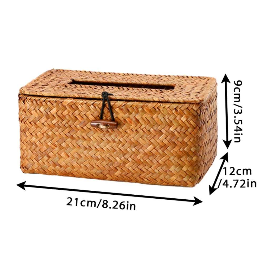 Straw Tissue Box Handmade Woven Rattan Napkin Holder Box Roll Paper Tray Car Living Room Storage Box Home Decoration