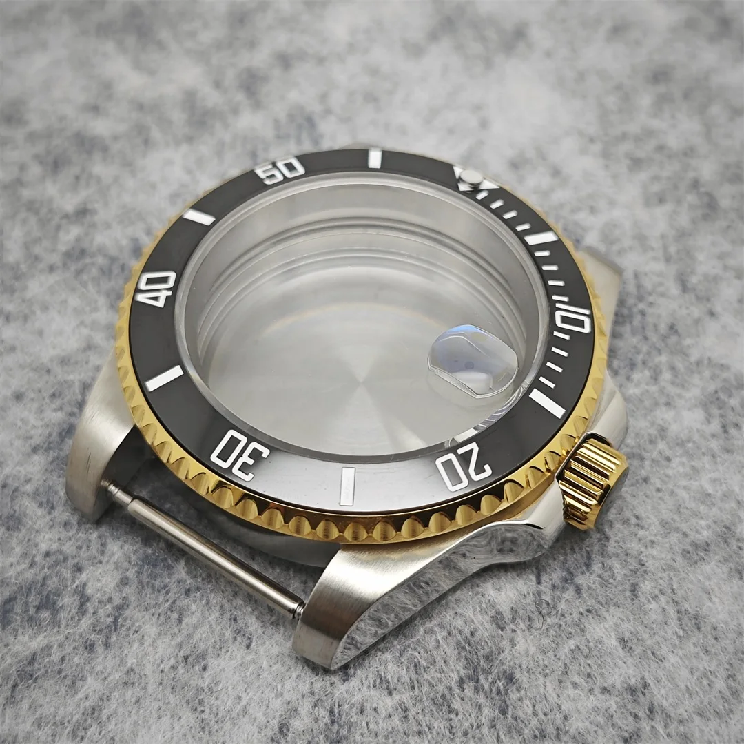 40mm Gold Edge Watch Case Sapphire Date Magnifying Glass 316L Stainless Steel Watch Retrofit Accessories for NH35/NH36 Movement