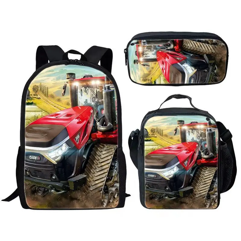 Cartoon Youthful Farming Simulator tractor 3D Print 3pcs/Set Student Travel bags Laptop Daypack Backpack Lunch Bag Pencil Case