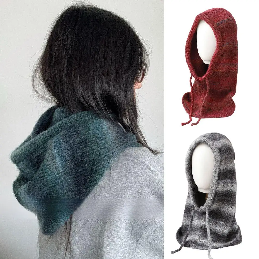 موضة محبوك مقنعين قبعات الخريف الشتاء بالاكلافا القبعات النساء في الهواء الطلق الدافئة الرباط القبعات قطعة واحدة طوق الرقبة بيني قبعة #2