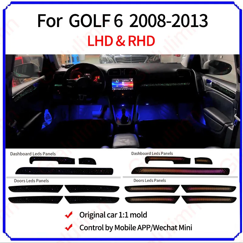 Gialulimn LED Ambient Light for Golf 6  2008-2013 LHD RHD Atmosphere Backlight MoodLight Lamp Kit Ambilight Interior Ambient