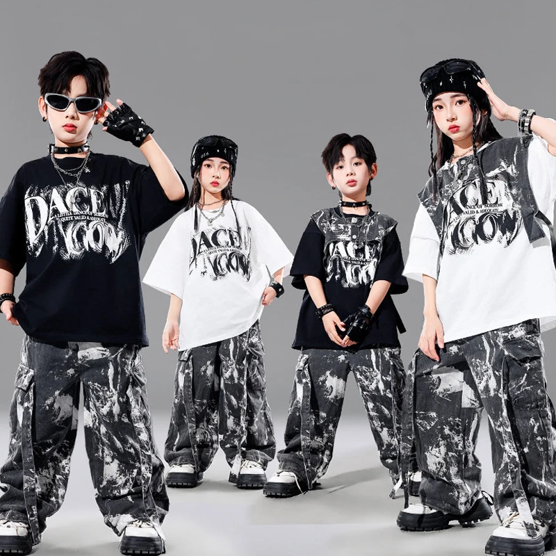 

Hip Hop Dance Costume Boys Girls Street Dance Performance Clothing Black Top Loose Pants School Show Stage Wear Jazz Outfit 3855