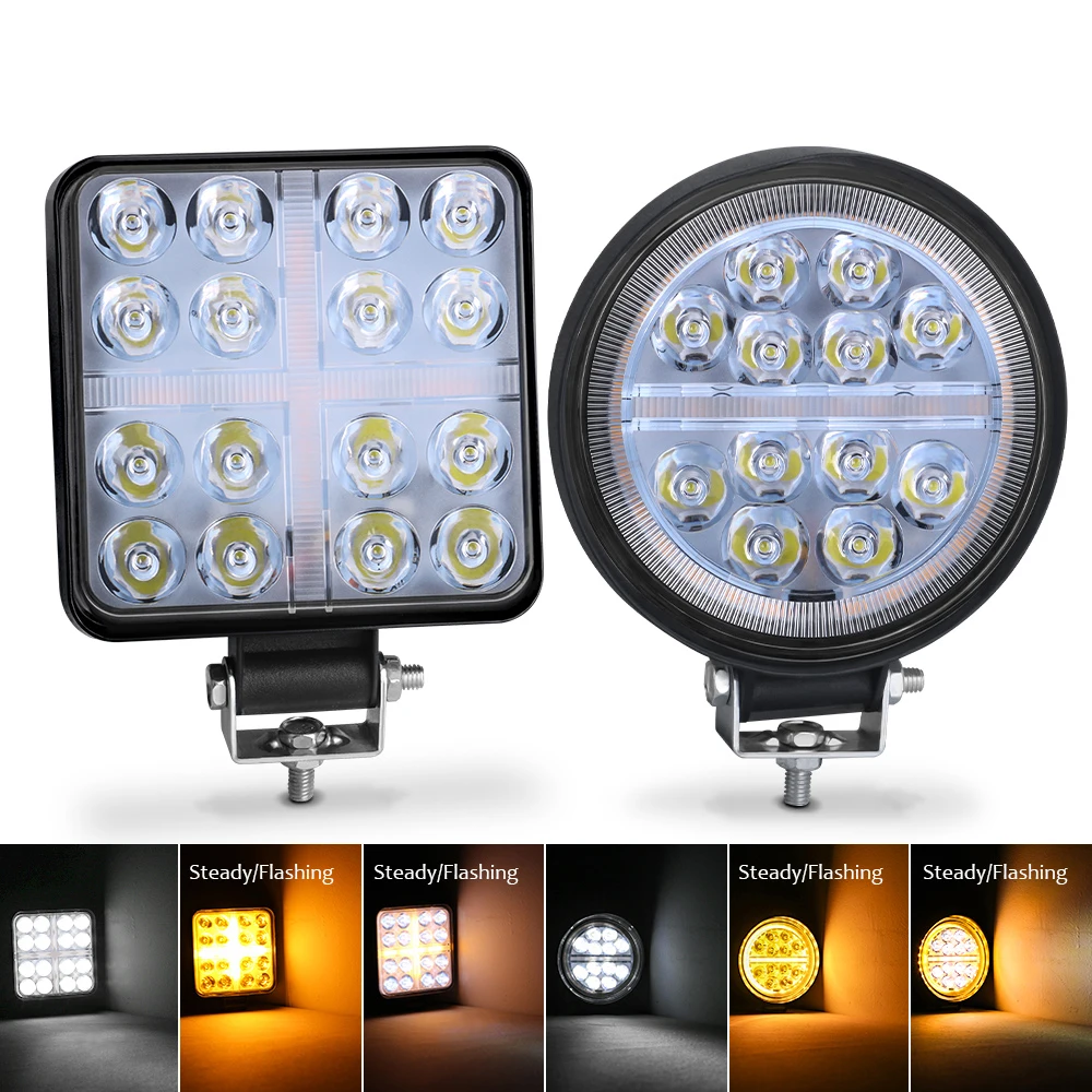 

24V Led Work Lights Bar 12LED 16LED 48W 36W 12V White Spot Fog Light Square Round For Truck SUV 4WD 4x4 Boat ATV Jeep Tractor