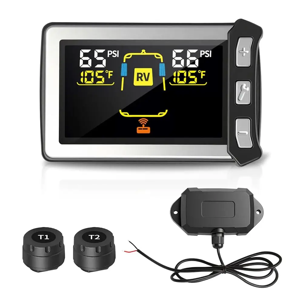 

RV Tire Pressure Monitoring System, Gen 2 Tire Pressure Monitor with Color LCD Display, TPMS with 2 Sensors for Travel Trail