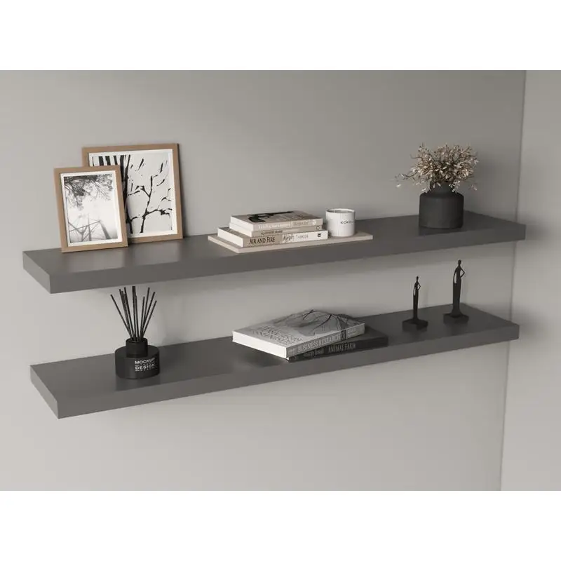 

47" Wide Floating Shelves Set of 2, Wall Decor Shelves for Bedroom, Bathroom Storage, Book Shelves for Living Room, Matte Gray
