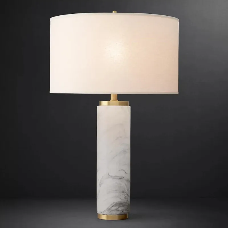 

Nordic Creative Model Simple Modern Warm Light Luxury Bedside Bedroom Living Room Desk Marble Cloth Lampshade Desk Lamp