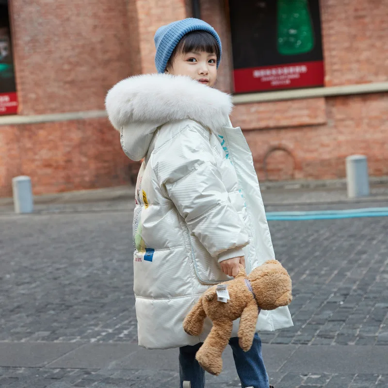 2026 Winter Neue Mädchen-Mode-Daunenjacke Kinder-Kälteschutz-Warme-Dicke-Jacke Mädchen Rosa Kapuzen-Wasserdichte Entendaunenjacke