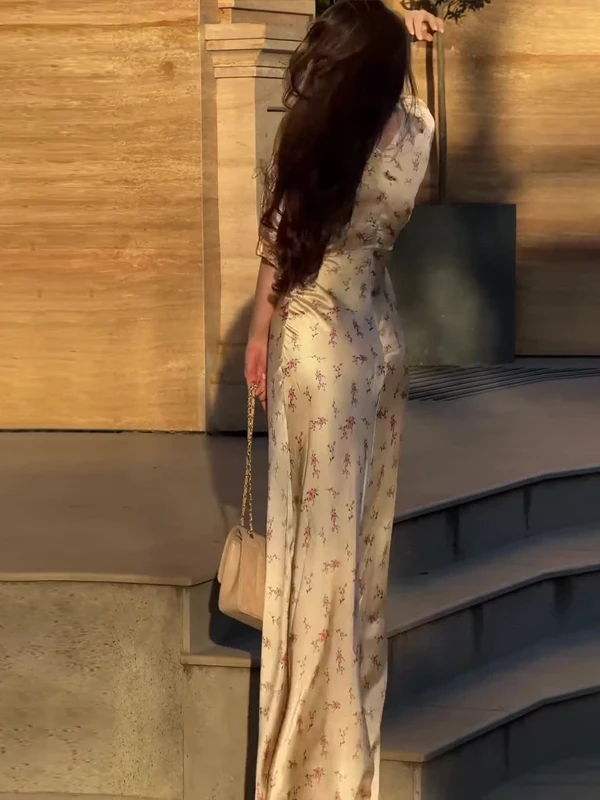 Ele imprimé fleuri V-Ne ort Sve Dr femme taille haute Fi Tail jupe longue moulante coton Polyester mélange Dr