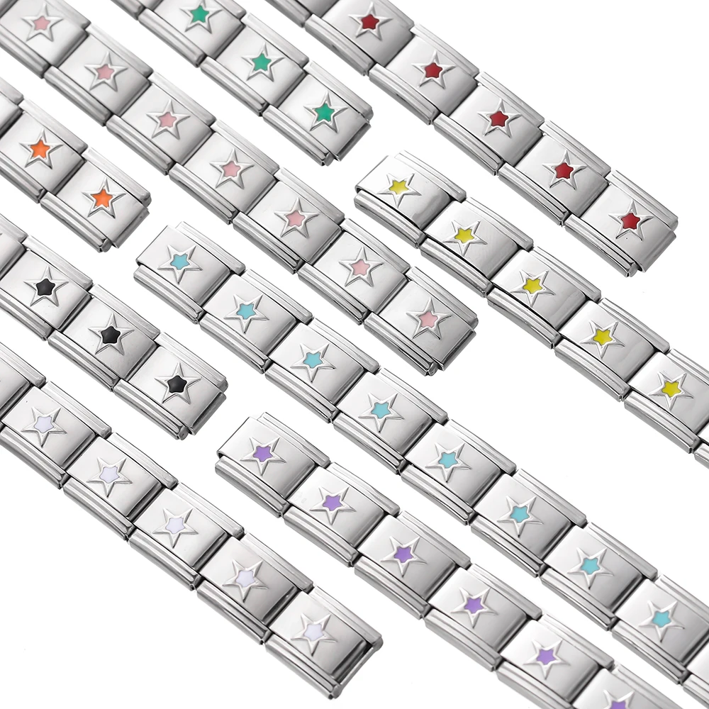 1Pcs/lot Stainless Steel Square Five-Pointed Star Italian Links Charm Fit 9x10mm Bracelets for DIY Jewelry Supplies Accessories