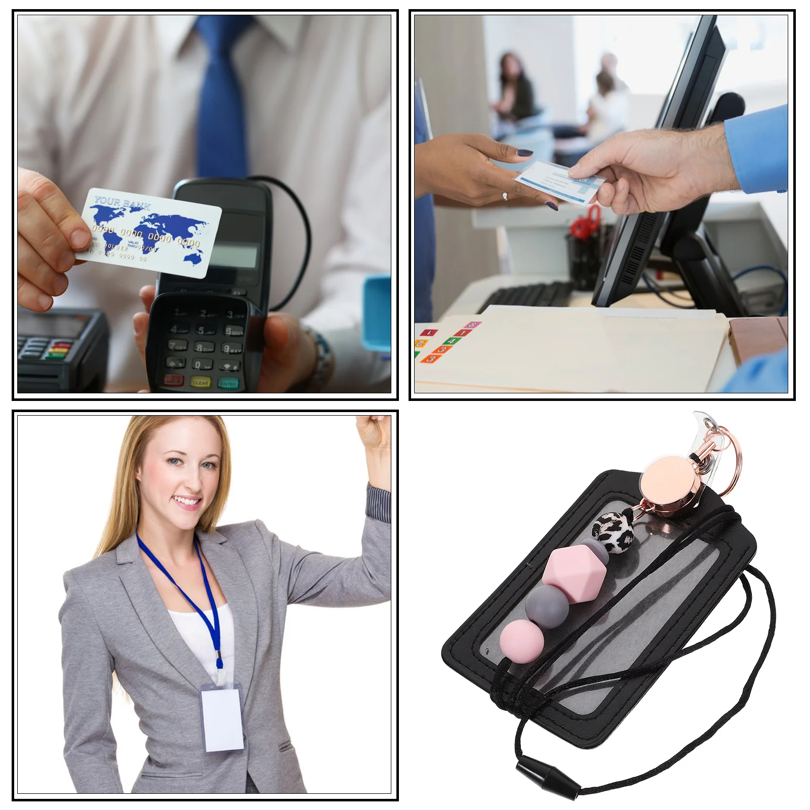 

1Set Silicone Beads Lanyard Id Card Sleeve Badge Holder Sturdy Easy Carry Practical Gift for School Bus Pass Teacher Student