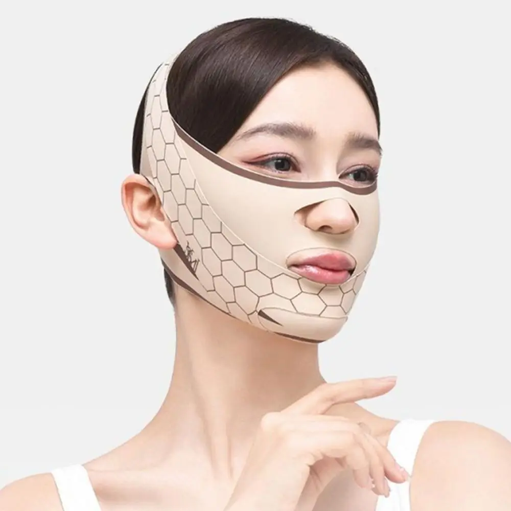 Mascarilla para esculpir la cara ajustable, transpirable, en forma de V, moldeador de línea en V, cinturón de ajuste de Estiramiento facial refrescante reutilizable