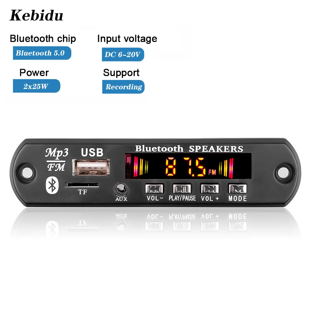 

Bluetooth 5.0 12V 18V MP3 WMA Decoder Board Car Audio USB TF FM Radio Module Wireless MP3 Player with Remote Control Car kit