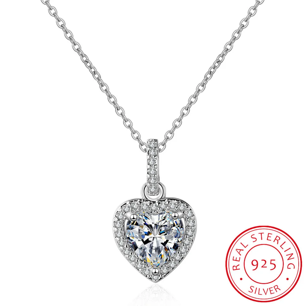 Top Quality 925 Sterling Silver Forever Love Heart Big Single CZ Charm Pendant Necklace Dainty Jewelry For Women Lady Valentine