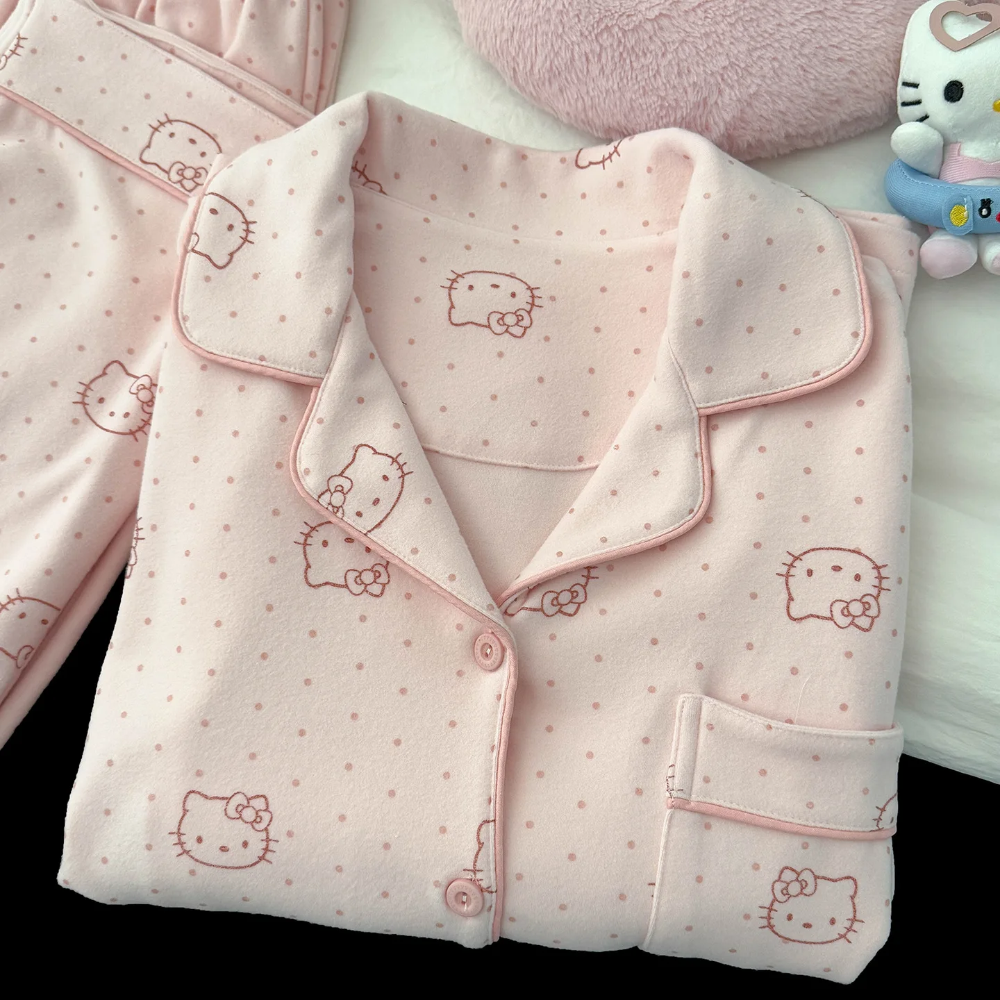 

Hello Kitty Sleepwear Women's Spring and Autumn New Collection Coral Fleece Matte De Fleece Plus Plush Thickened Home Clothes