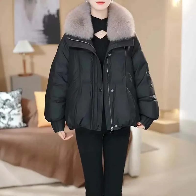 Women 2026Temperament Cotton-Padded Jacket Autumn Winter New Big Fur Collar Coat Female Parkas Thicken Warm Overwear Ladies Tops 2