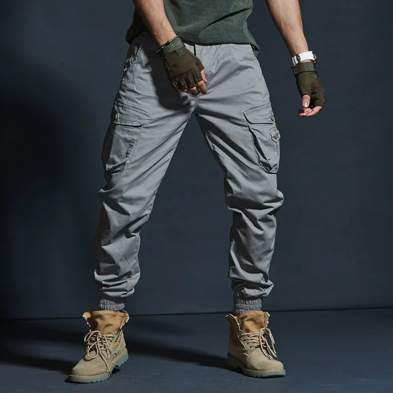 Spring Cargo Mens Joggers 97% Cotton Casual Work Trousers Sportwear Outwear Jogging Pants for Man