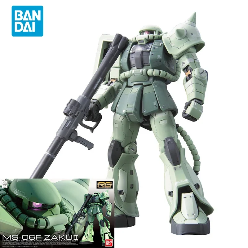 Bandai Original GUNDAM Anime Model RG 1/144 MS-06F ZAKUⅡ Action Figure Assembly Model Toys Collectible Model Gifts For Children