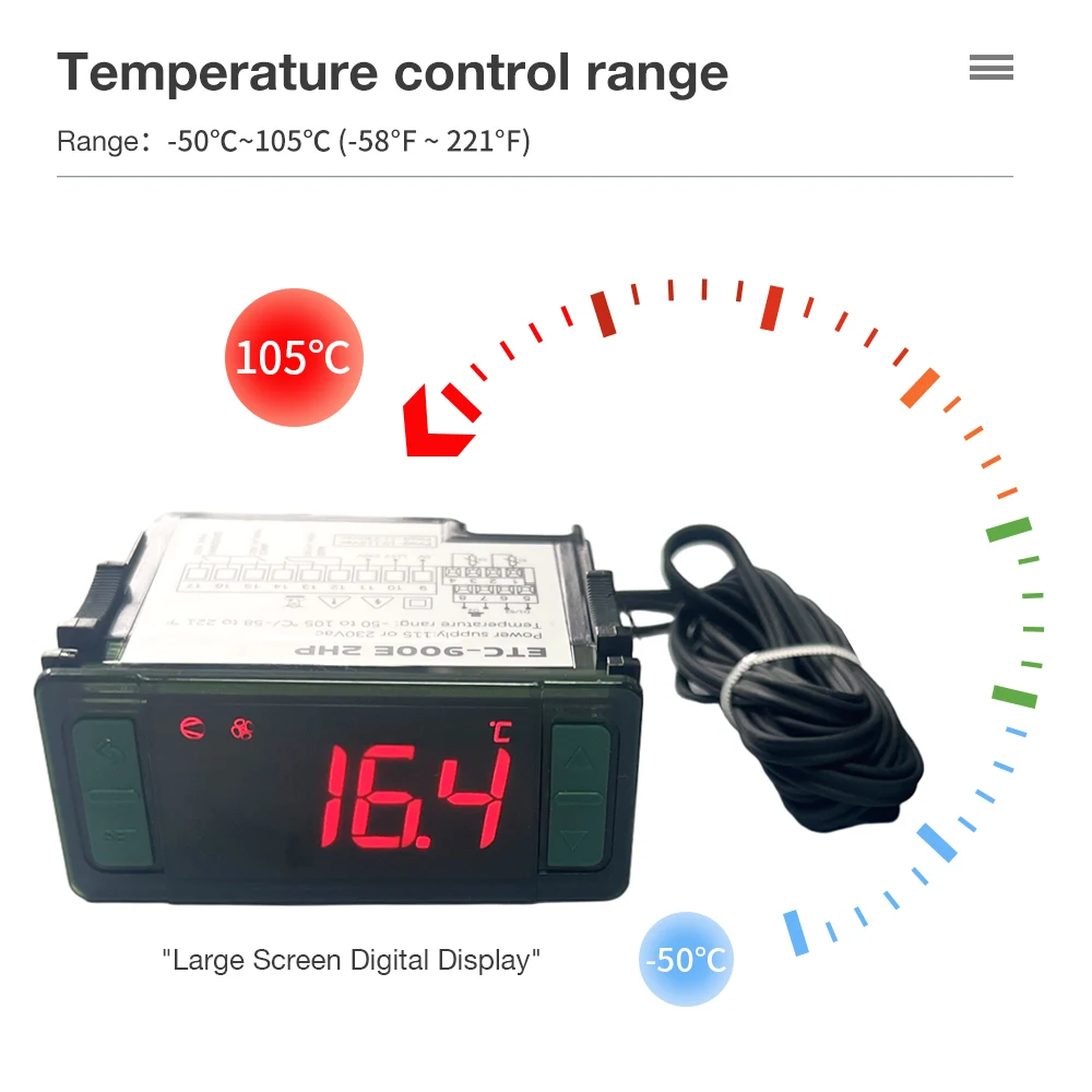ETC-512E/ETC-900 Digital Temperature Controller -50-105 ℃ LCD Display Electronic Thermostat with Heating Cooling Defrosting image 3
