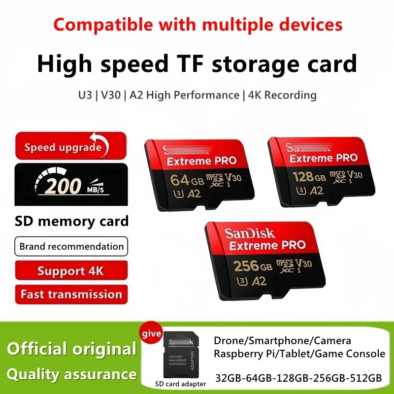 High Speed TF Memory Card 32GB 64GB 128GB 256GB 512GB 4K Drone Camera Phone Tablet SD Storage Card