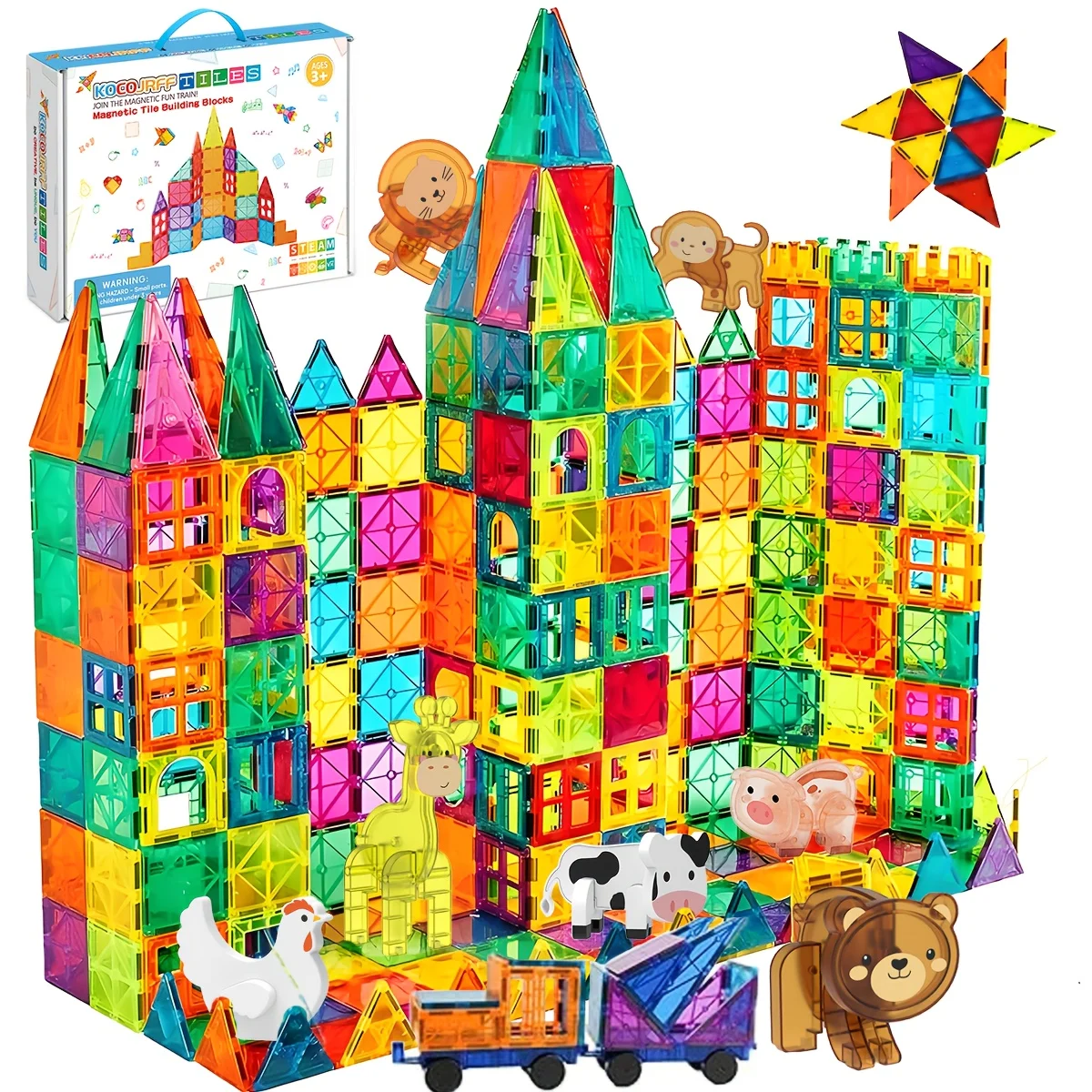 Magnetic Building Blocks Toy, Magnetic Toy Animals with Cars, Creative Geometric Construction Building Toys, Suitable for Children