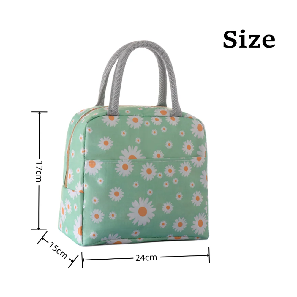 Impermeável Oxford Pano Piquenique Bolsa, isolamento espessado, Bento Pouch, Lancheira De Armazenamento De Alimentos Portátil Sacos, Daisy Impressão Totes