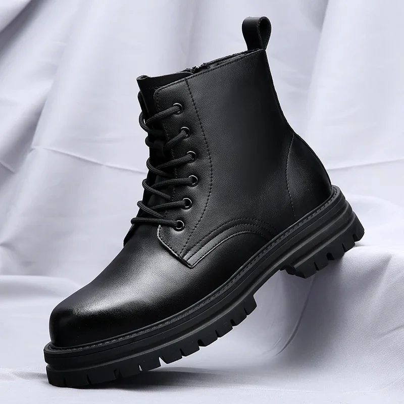 Men\'s High-top Fashion Glossy Shoes New Motorcycle and Ankle Boots Waterproof Boots Men Leather Shoes Men Casual Boot Autumn