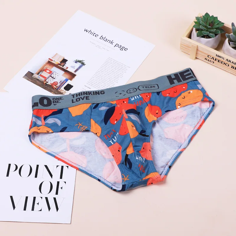 Printed Men's Convex Pouch Underwear Loose Fitting Youth Fashion Bottom Shorts Panties Youth Breathable Cotton Large Size Briefs