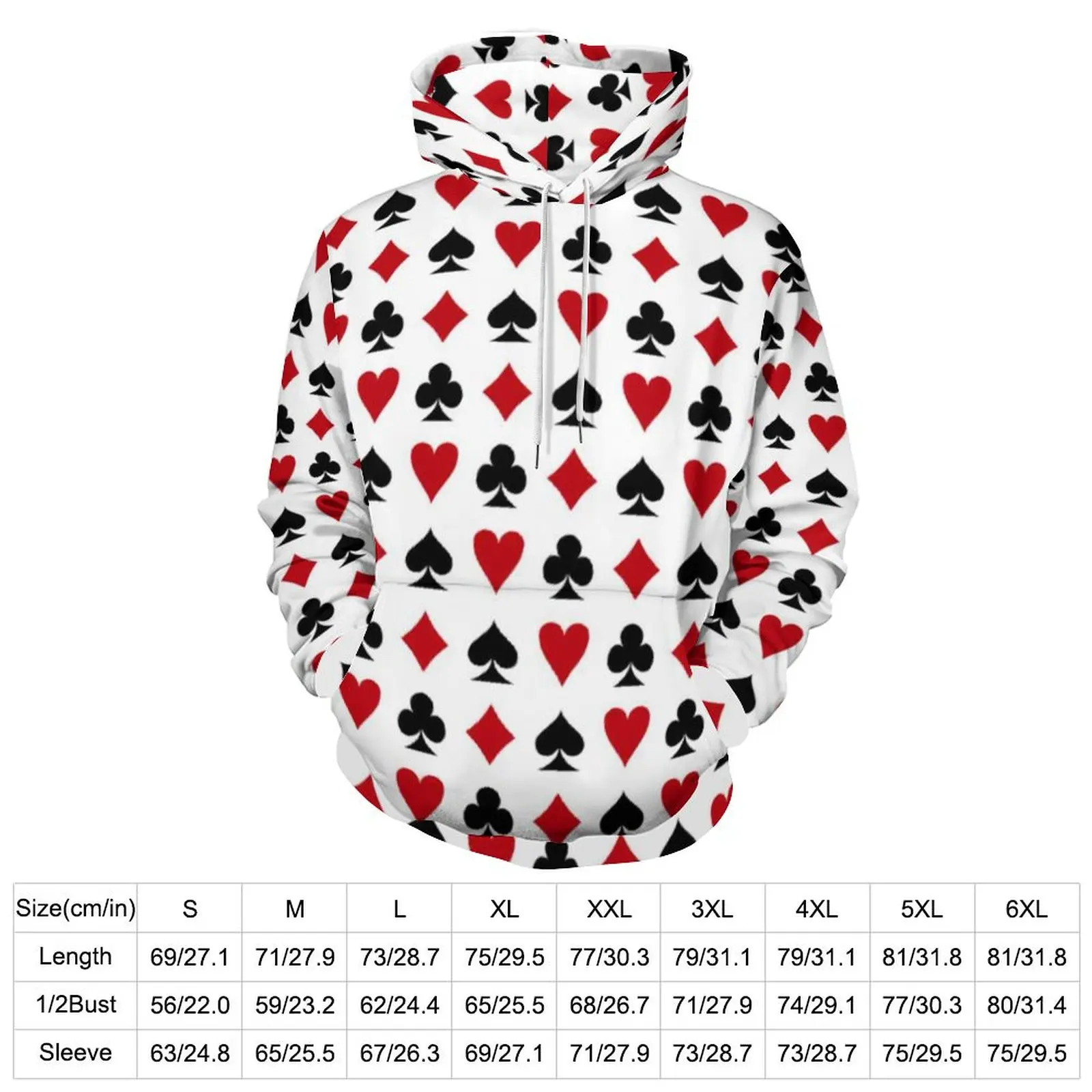 Poker Heart Casual Hoodies Men Card Suits Poker Style Lucky Y2k Custom Hooded Sweatshirts Spring Long Sleeve Oversize Hoodie