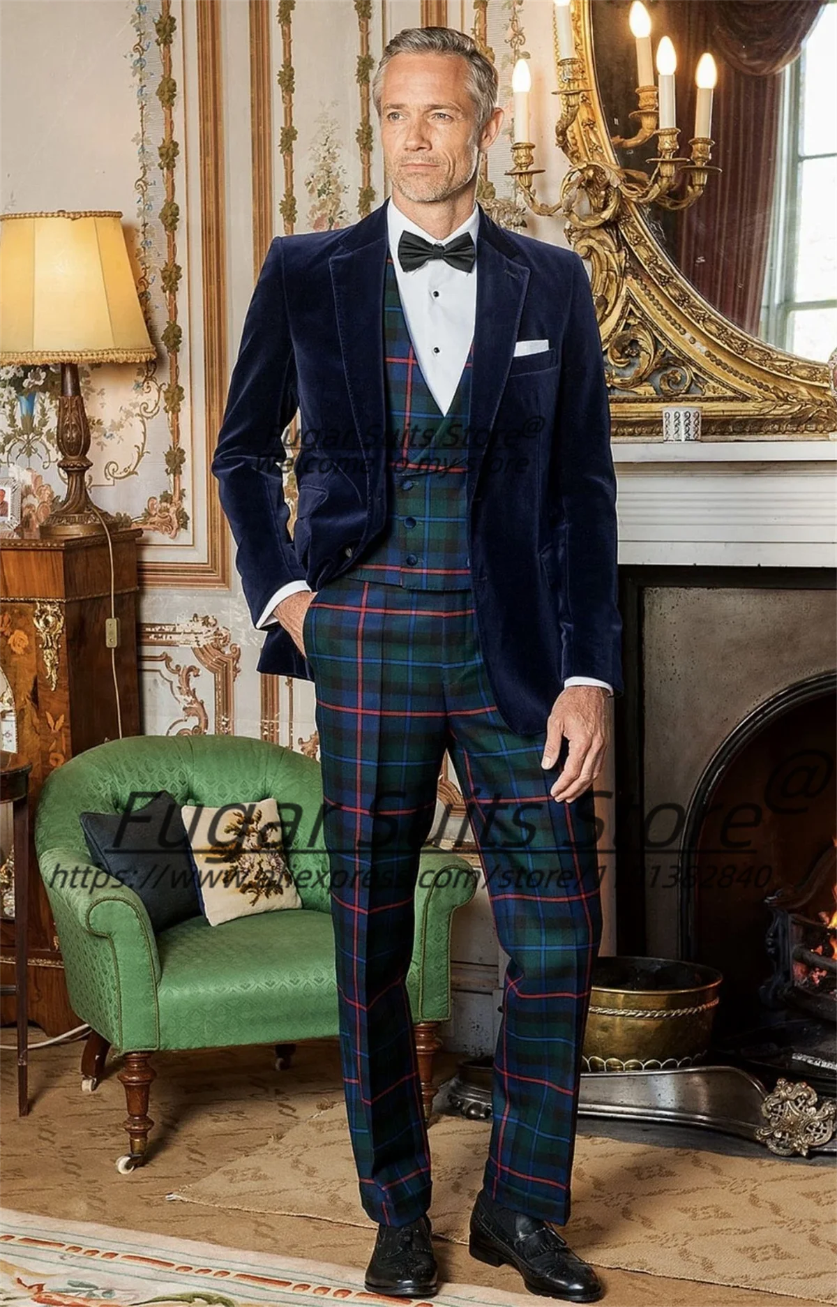 Trajes de Hombre a Cuadros de Alta Gama, Personalizados, Corte Entallado, Solapa con Muescas, Trajes de Novio para Boda, Conjuntos de 3 Piezas, Blazers para Fiesta, Disfraz Masculino