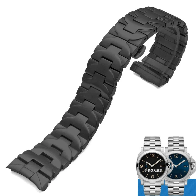 Solid Stainless Steel for Panerai Luminor Series Pam441 111 Arc Interface Men Watch Strap 24 22mm Steel Black Accessories