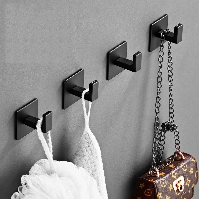 1/4pcs Black Wall Hooks Self-Adhesive Hanging Rack Keys Clothes Hanger Door Robe Hook Coat Rack Towel Holder Bathroom Accessorie