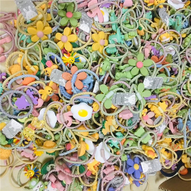 20Pcs/Lot Children Hair Accessories Cartoon Elastic Hair Bands Baby Head Leather Rope Small Animal Cute Girls Headdress Headwear