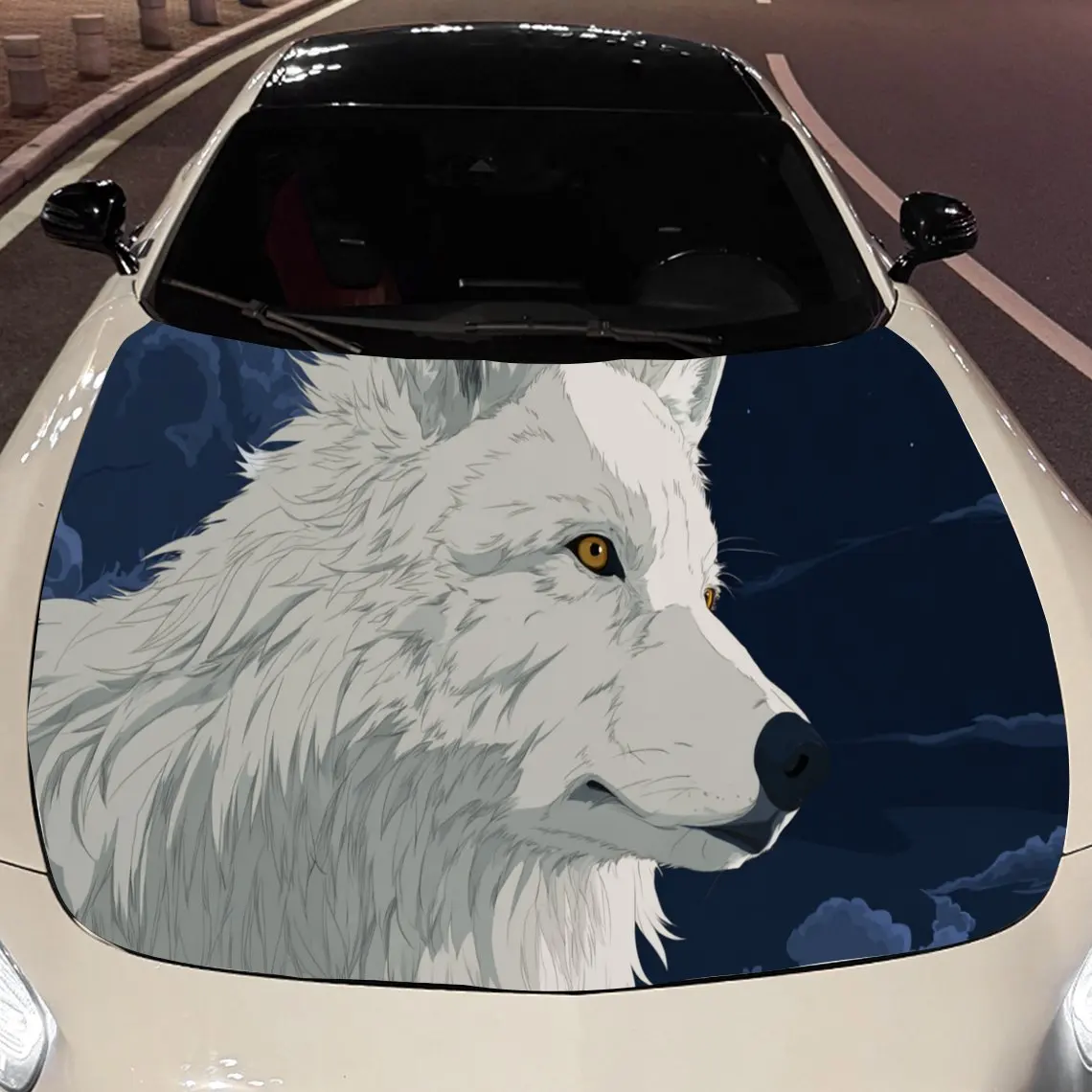 

Night White Wolf Car Hood Sticker PVC Self Waterproof Stick, Striking Auto Exterior Accessories Decor Protect Gift for Car Lover
