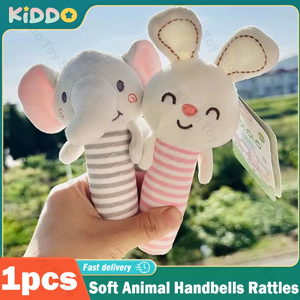 

Soft Animal Handbells Rattles Plush Bed Bell Baby Ringing bb Stick Toddler Toy Baby Early Education Development Handle Toys