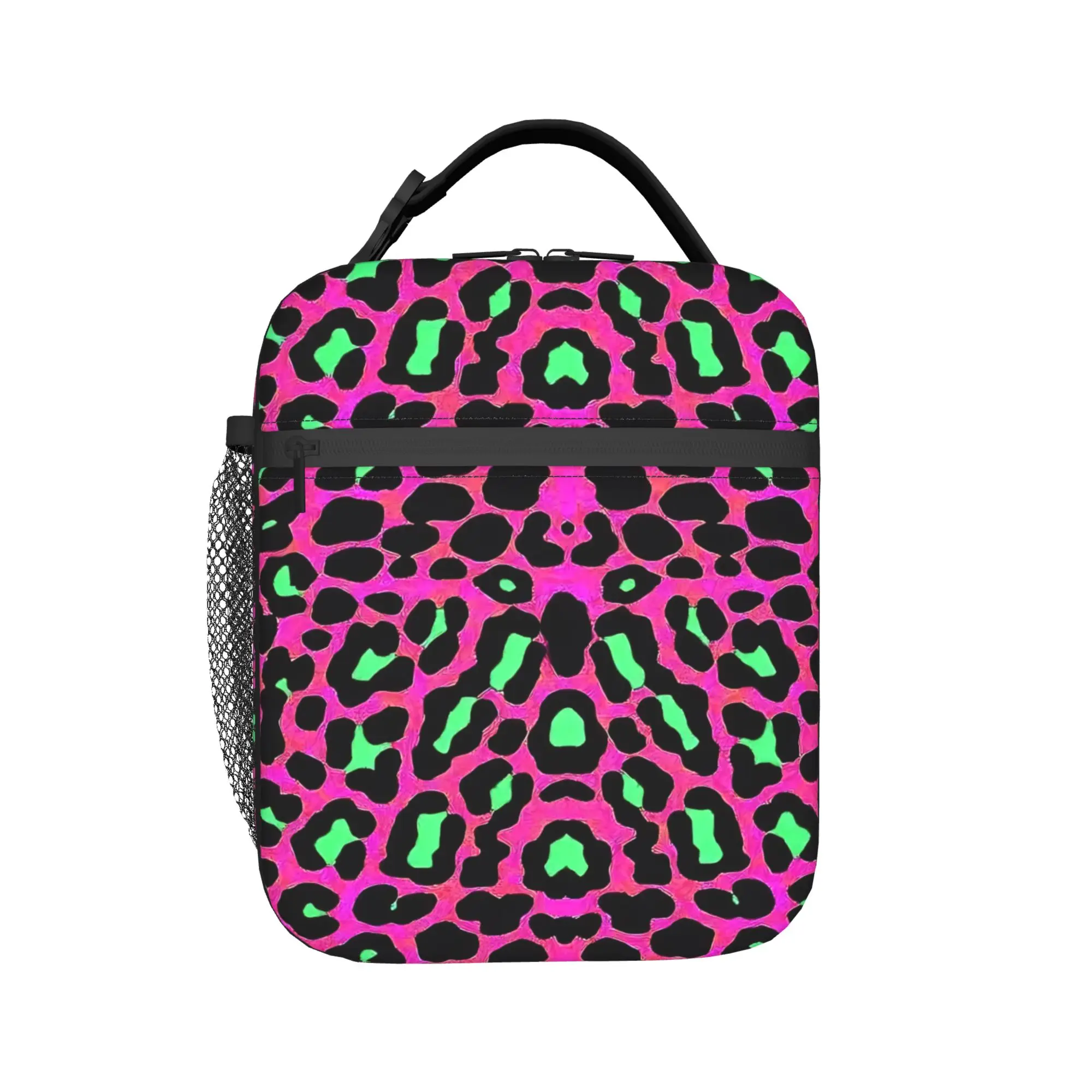 Psychedelic 80s Leopard Lunch Bag Abstract Art Lunch Box Travel Portable Tote Food Bags For Women Waterproof Print Cooler Bag