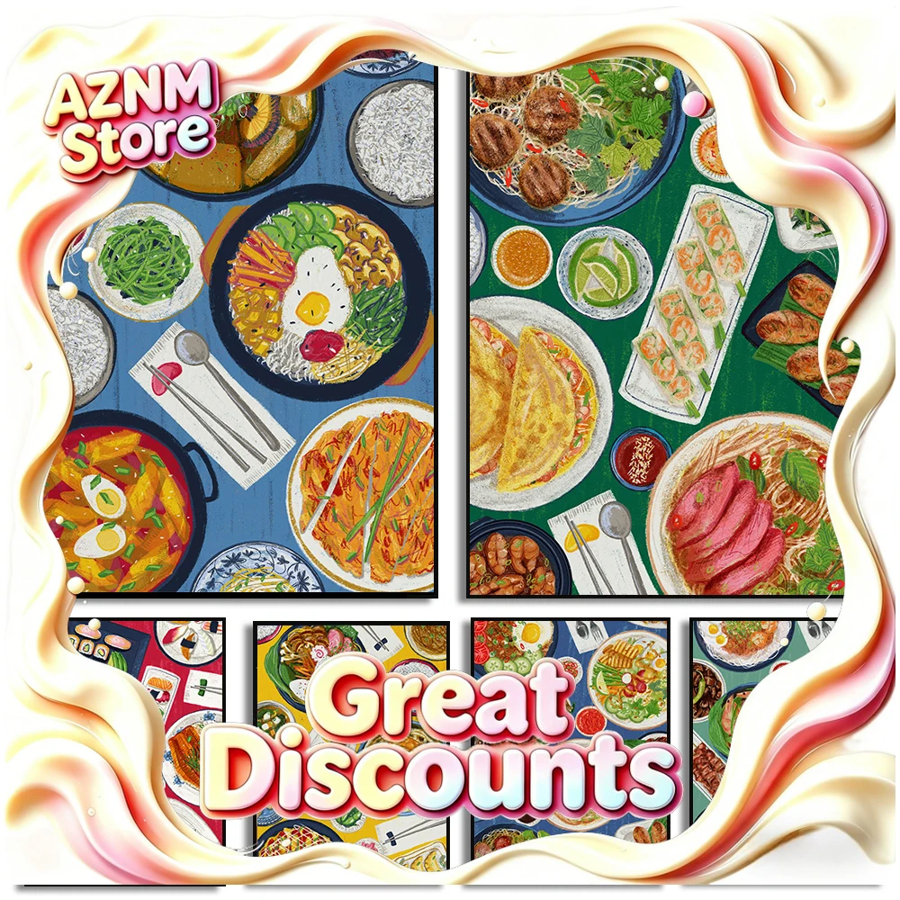 Póster ilustrado de comida asiática sin marco, cocina gourmet, impresiones de chef, pintura en lienzo, imágenes artísticas de pared, decoración para el hogar y la habitación, 1 ud.