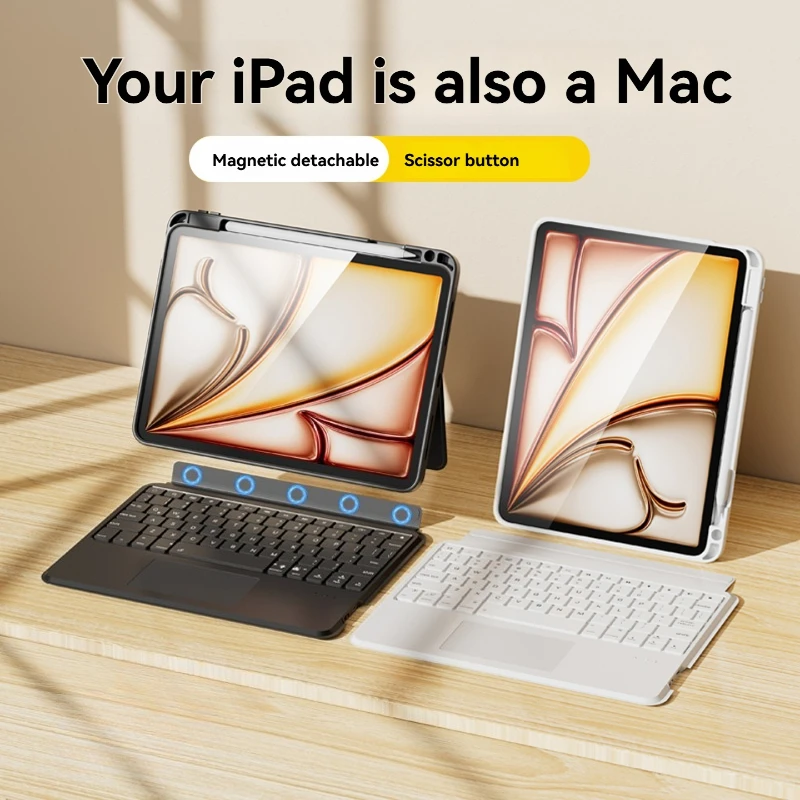 لوحة مفاتيح Miaokong Bluetooth متوافقة مع ملحقات حافظة حماية متكاملة للفصل الذكي لجهاز iPad رفيعة ومحمولة