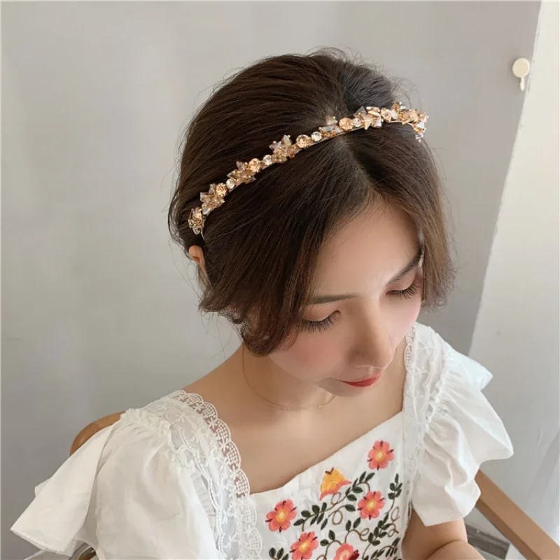 Diadema coreana de lujo personalizada con diamantes de imitación coloridos, accesorios para el cabello de ducha Vintage para mujer, diademas para