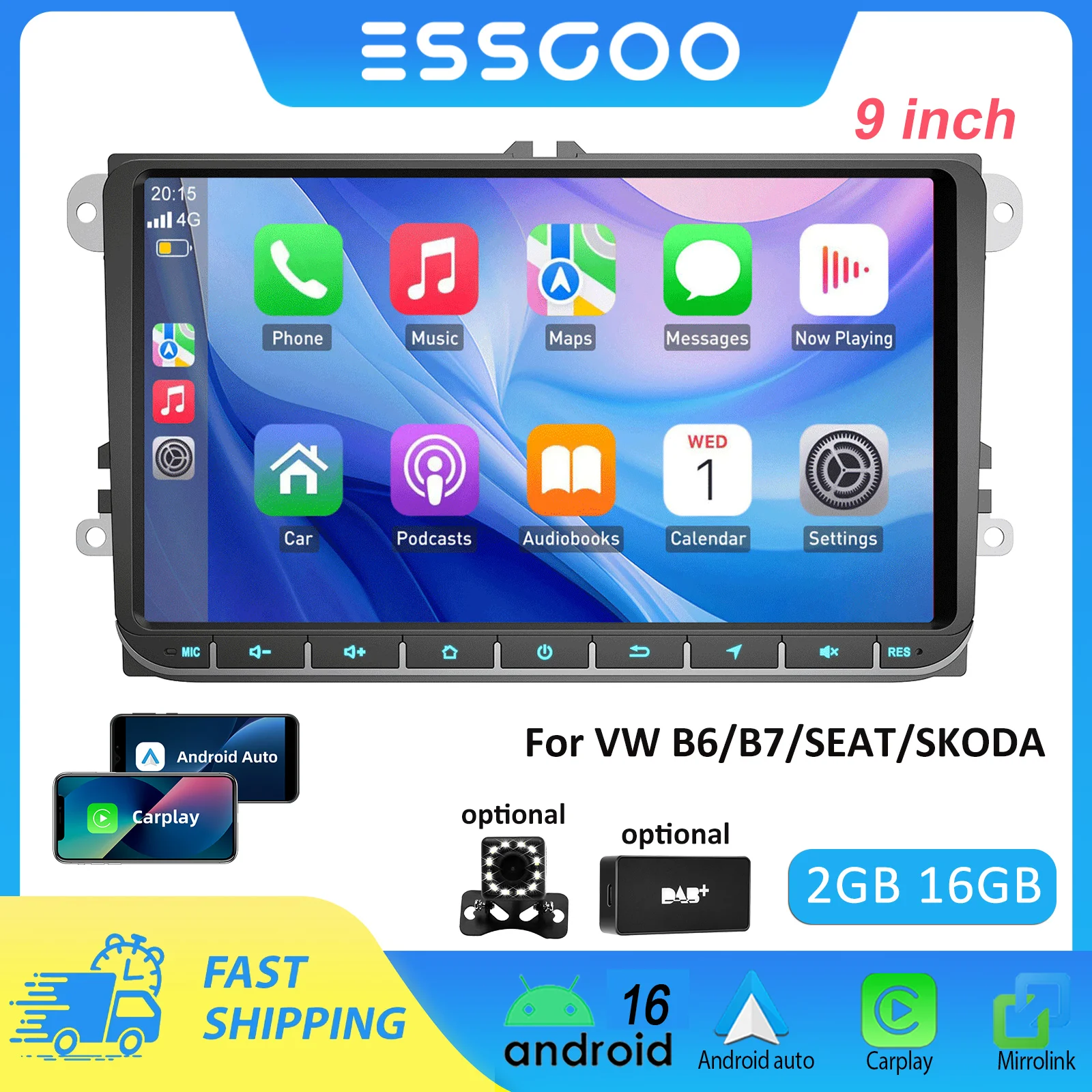 9" Auto-Multimedia für Volkswagen/Seat/Skoda/Passat/Golf/Polo 2GB 16GB Video RDS Airplay Autoradio CarPlay Android Auto Stereo Audio