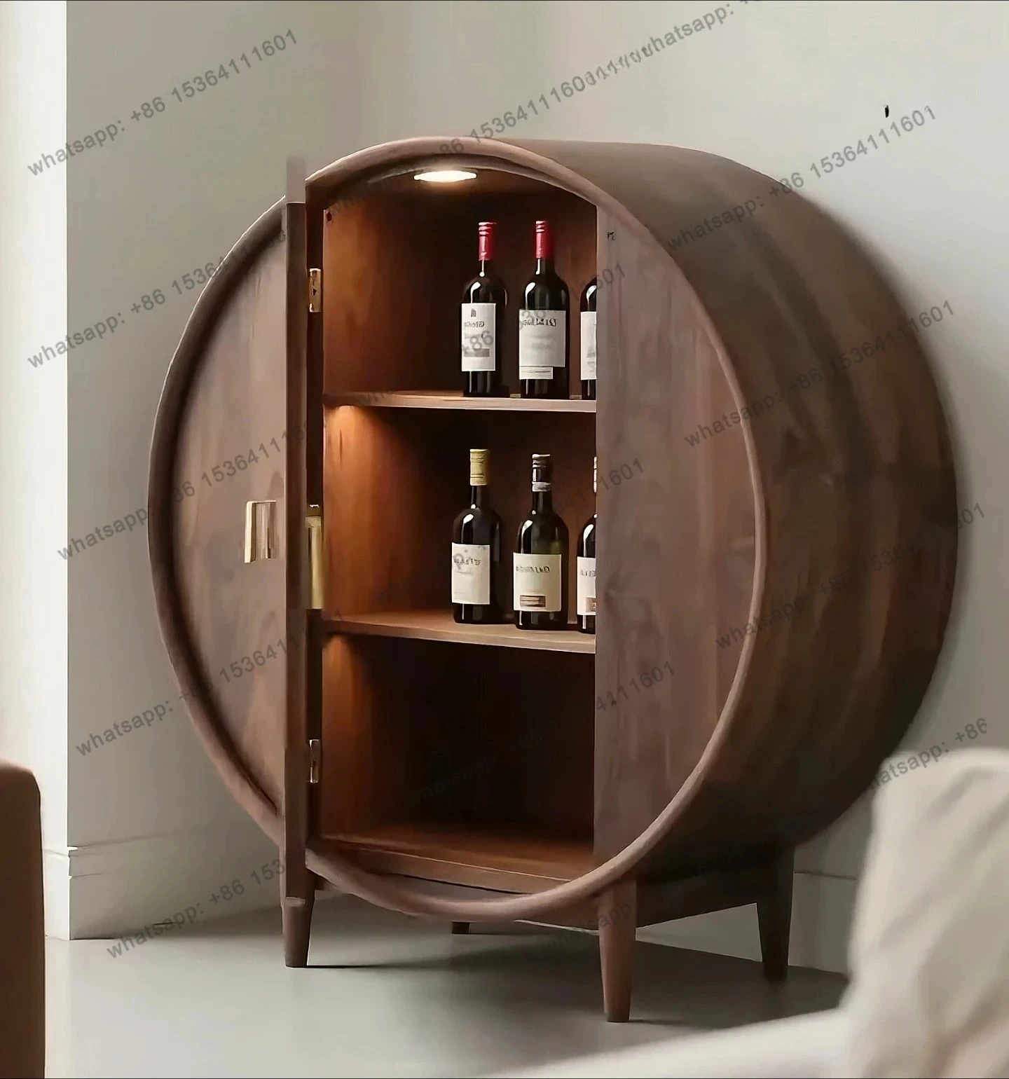 

High-end North American black walnut glass wine cabinet minimalist solid wood display living room storage decorative cabinet