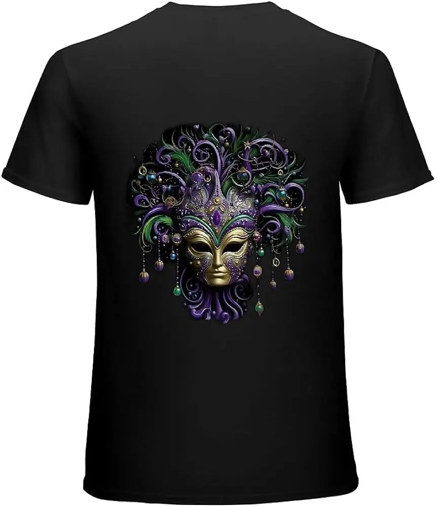 Men's Short Sleeve T-Shirt 2024 Carnival Mask Pattern Stylish and  High Quality 100%Cotton Short Sleeve